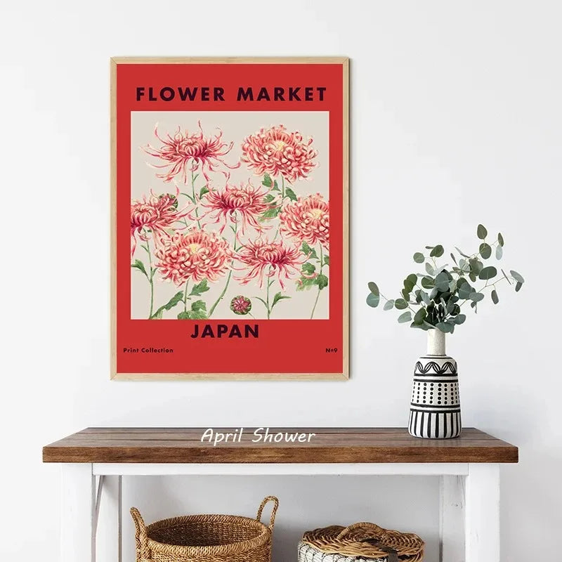 Boho Flower Market Retro Wall Art – Minimalist Canvas Print