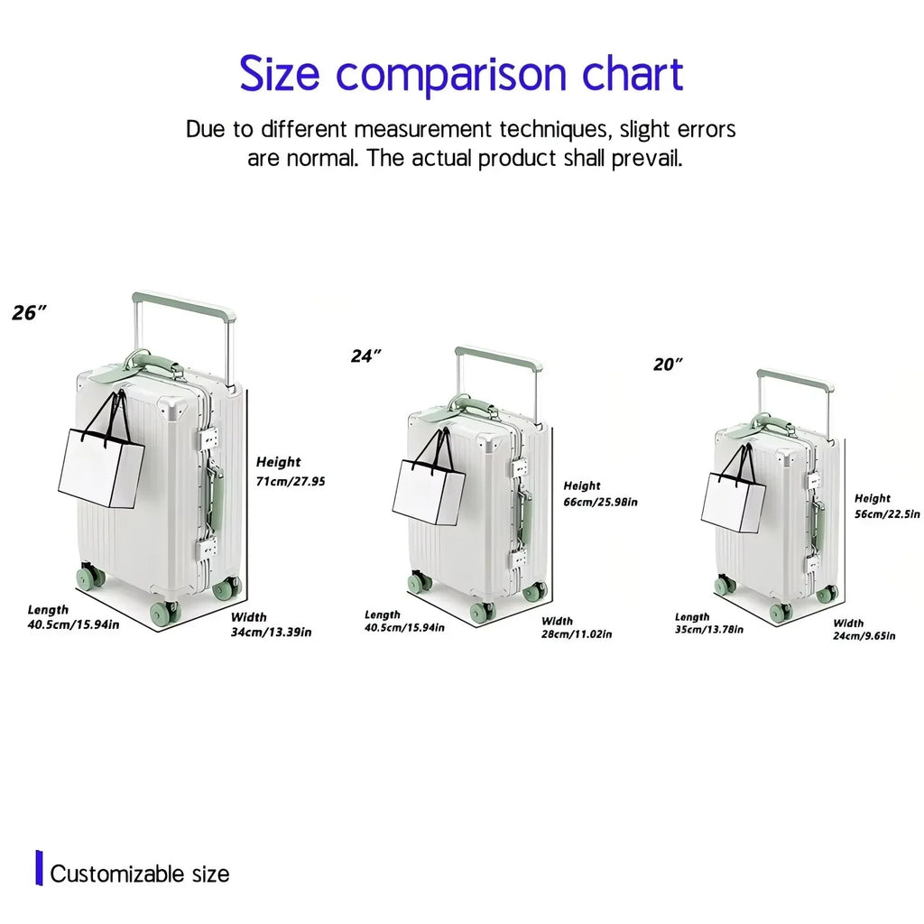 Aluminum Frame Wide Handlebar Rolling Luggage with Colorful Silent Spinner Wheels and TSA Lock Large Capacity Trolley Suitcase