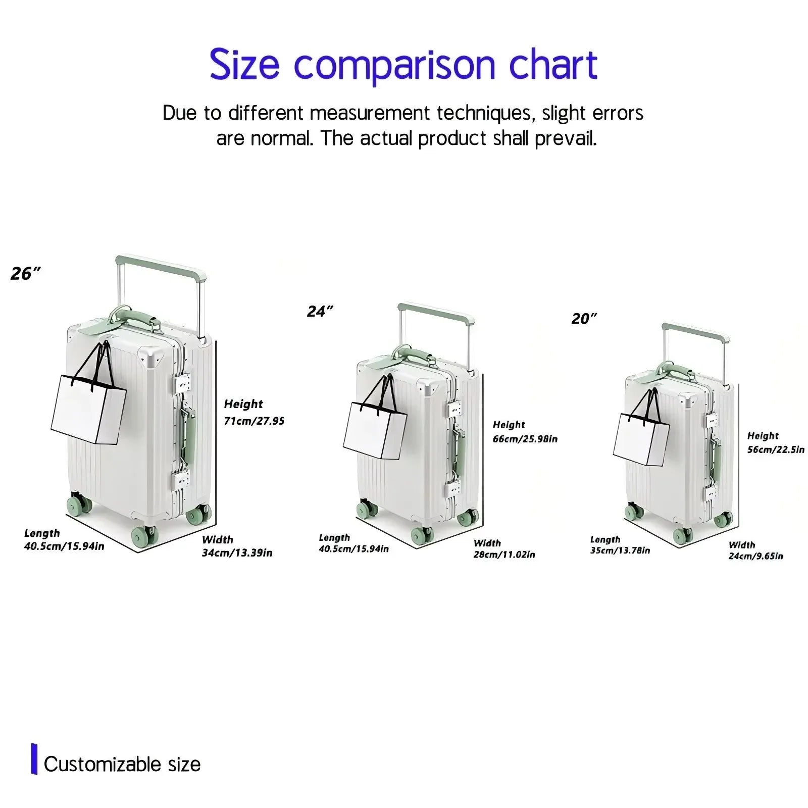 Aluminum Frame Wide Handlebar Rolling Luggage with Colorful Silent Spinner Wheels and TSA Lock Large Capacity Trolley Suitcase