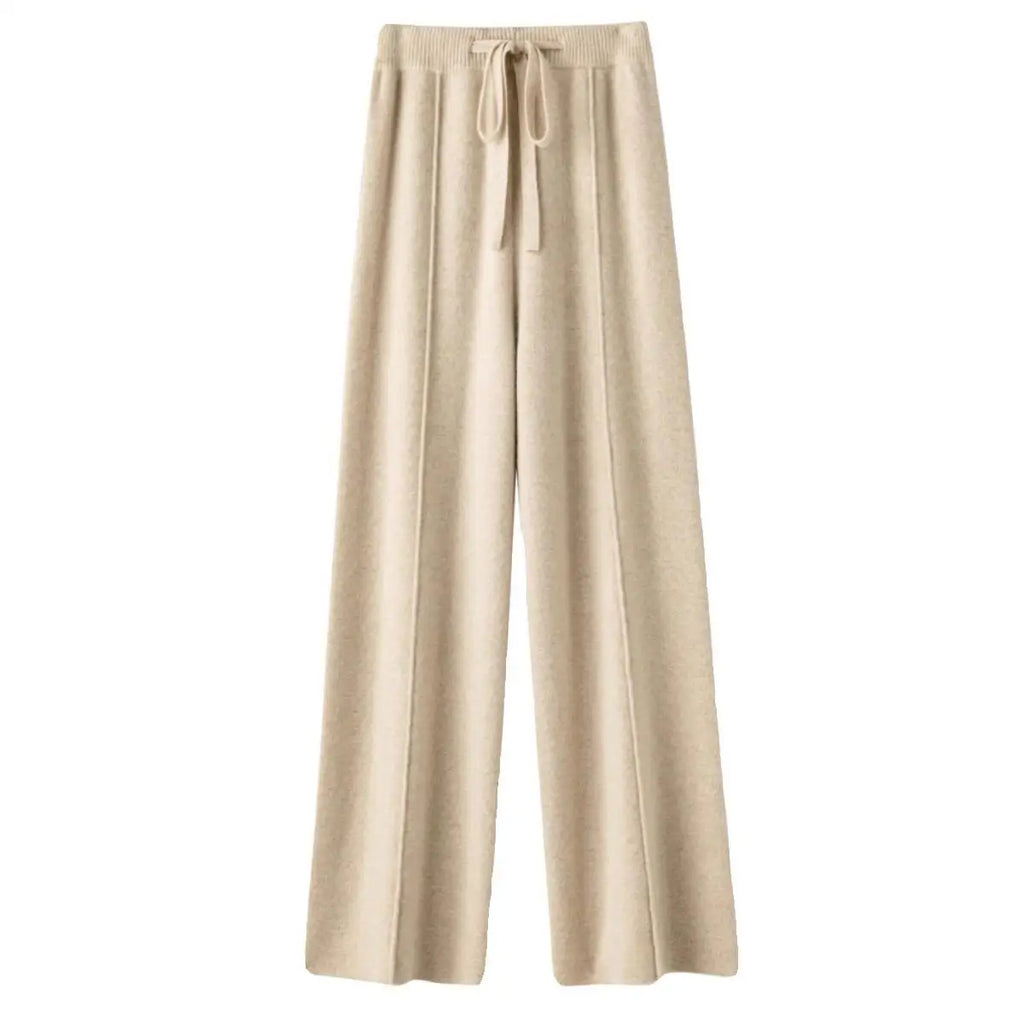 Women’s High-Waist Belted Knit Pants – Solid Color, Center-Crease Wide-Leg (Autumn/Winter 2026)