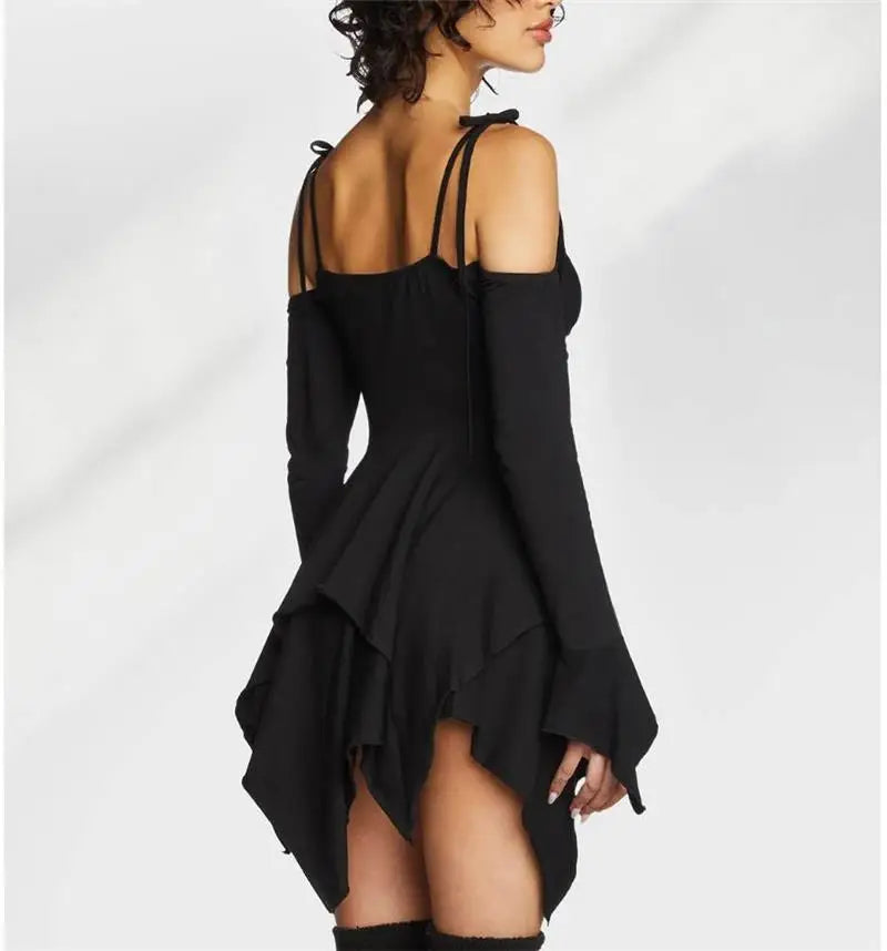 Sexy Asymmetrical Sling Dr Performance Costume loween Irregular Strapl Gown Women's Faion Autumn 2024