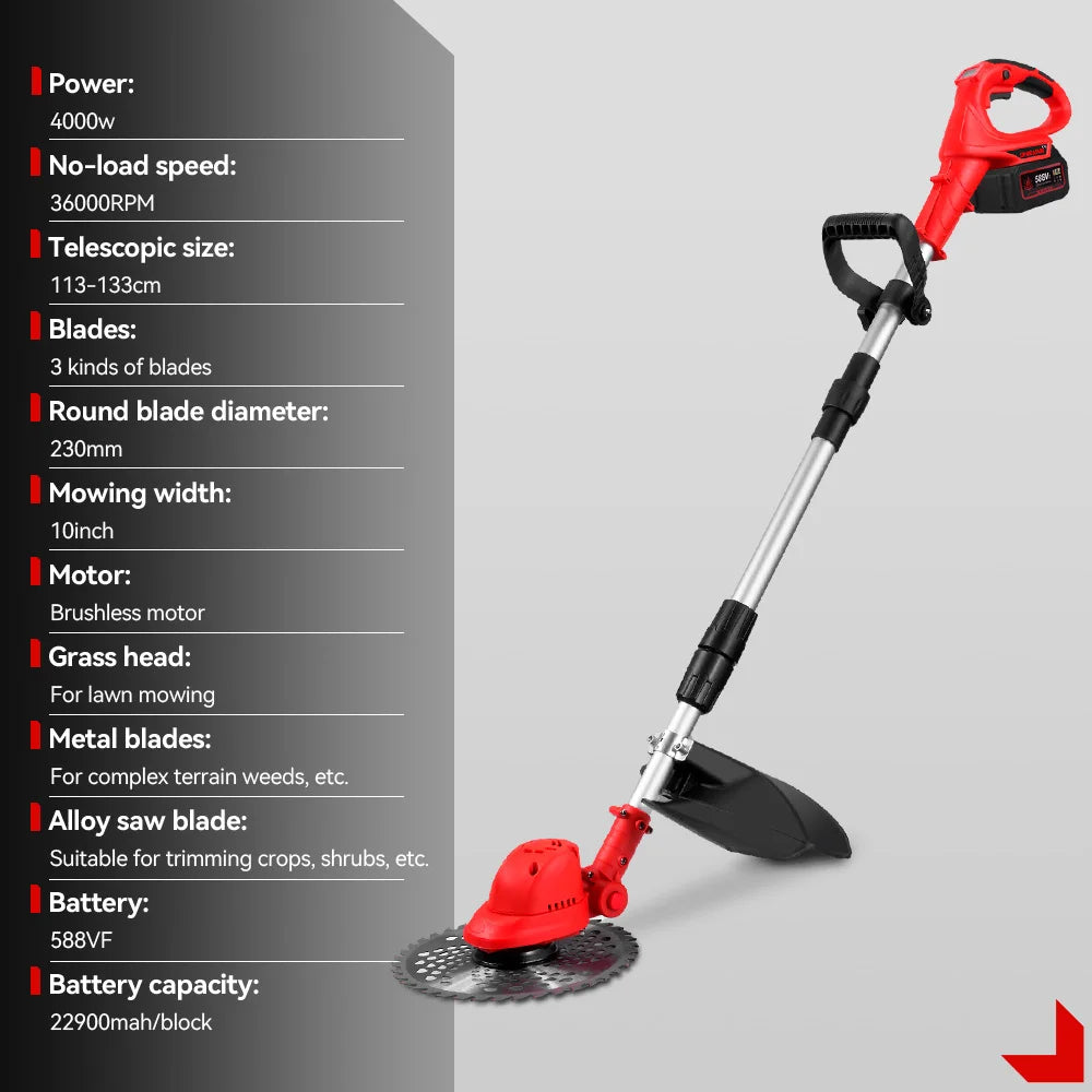 10" Cordless Brushless Grass Trimmer – Foldable Telescopic Handle