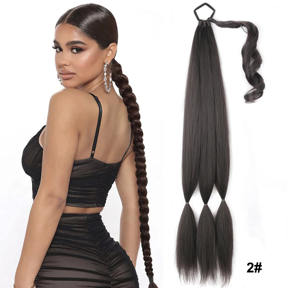 34Inch Synthetic Braided Ponytail Extensions Black Brown Blonde Hairpiece Pony Tail With Hair Tie For Women Fake Hair Extensions