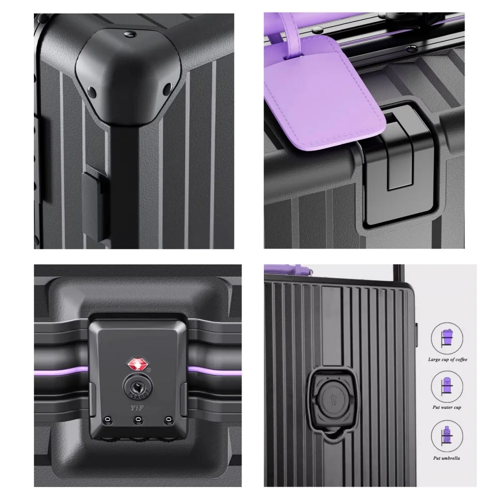 Aluminum Frame Wide Handlebar Rolling Luggage with Colorful Silent Spinner Wheels and TSA Lock Large Capacity Trolley Suitcase