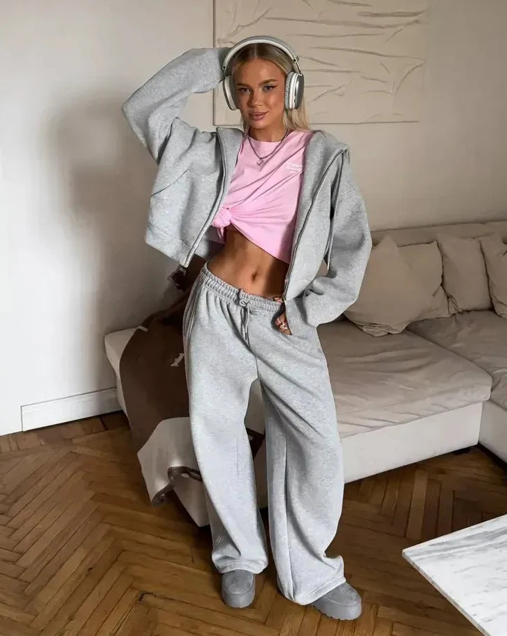 Autumn Women's Tracksuit with Zipper and Trousers Gary Casual Two Piece Set Women Casual Yellow  Pant Sports Suit with A Hood