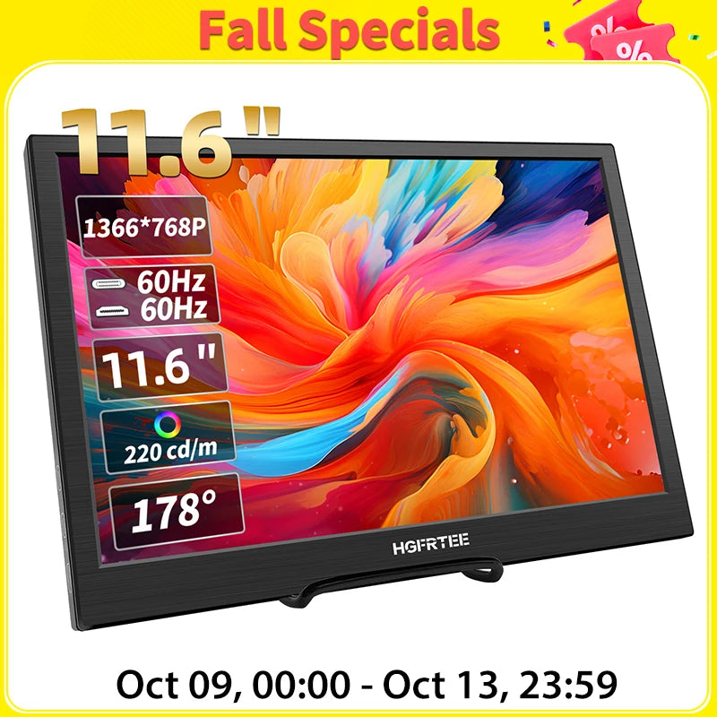 HGFRTEE 11.6" Portable Monitor — 1366×768 | IPS (ADS) | 60Hz | Speakers