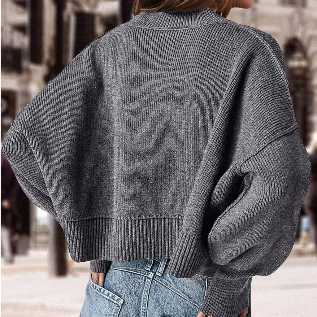 ZOMAXIUJEE 2024 Fall Cropped Knit Sweater – Crew Neck, Puff Sleeve, Oversized Pullover for Women