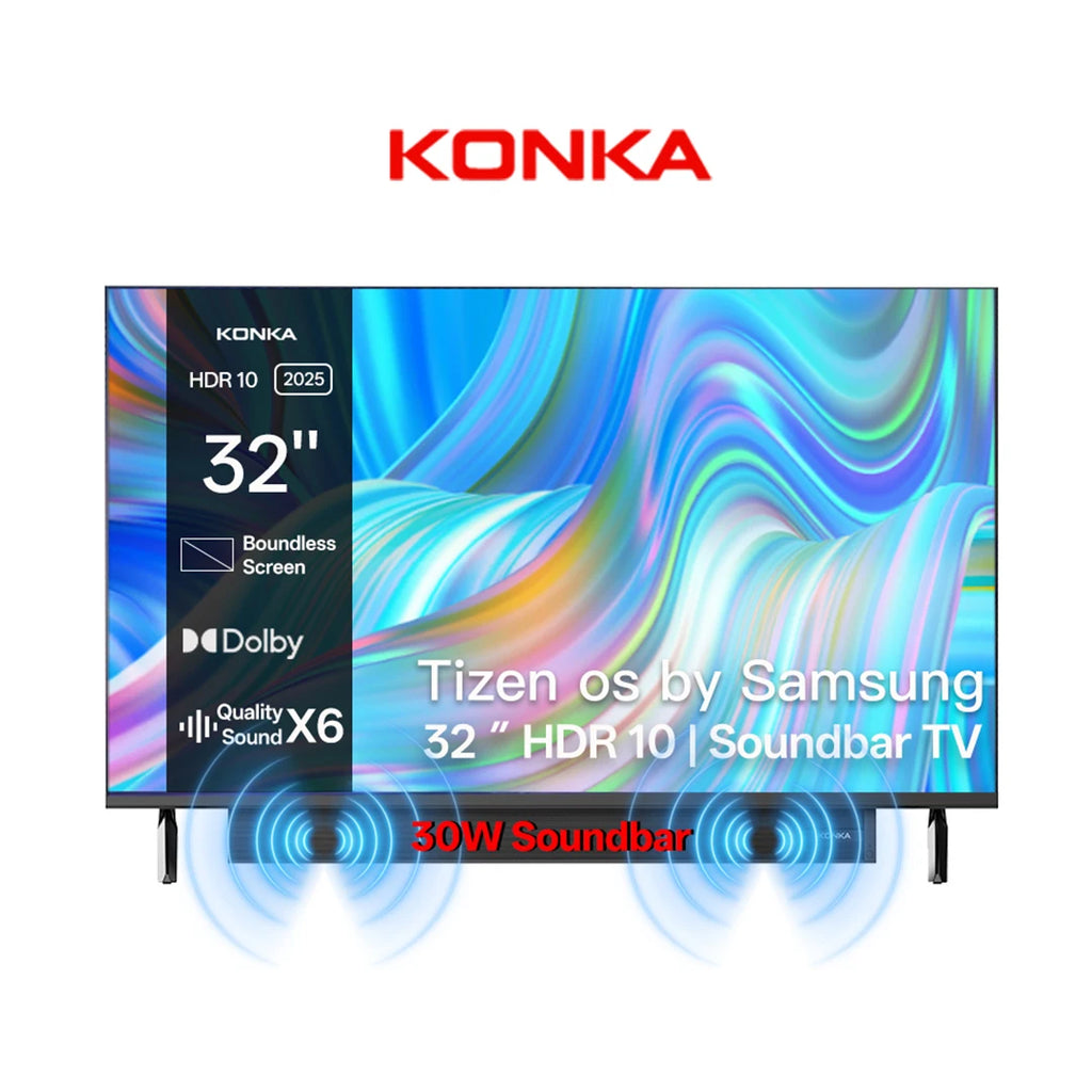 KONKA 32" Smart TV Tizen OS Powered By SAMSUNG Built-in 30W Soundbar HDR10 V-Max Display Theater Audio Dynamic Sound 1Y Warranty