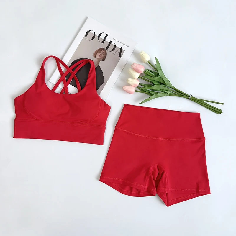 ZOCI 2-Piece Naked-Feel Yoga Set — Strappy Sports Bra & High-Waist Shorts for Women