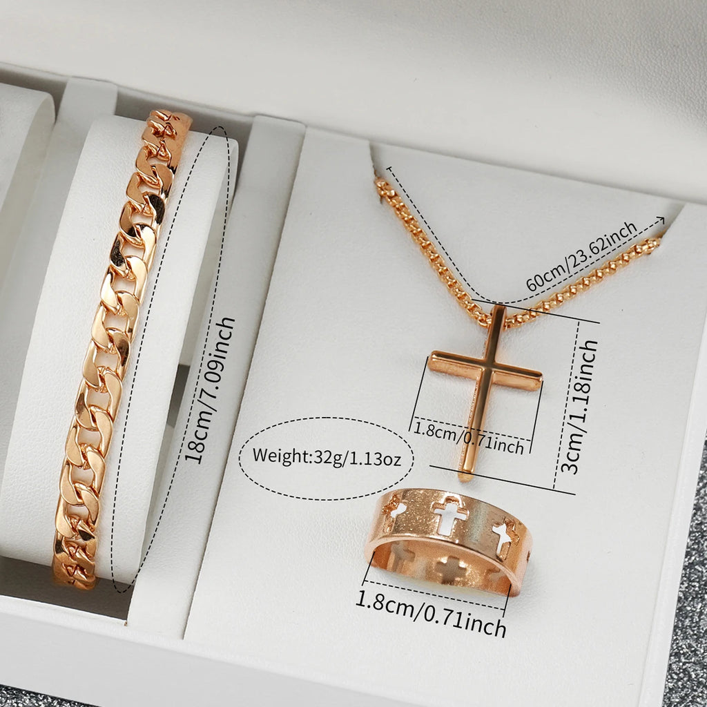 4pcs/set Fashion Men's Watches Silver Steel Band Quartz Watch Male Business Watches Jewelry Set（Without Box）