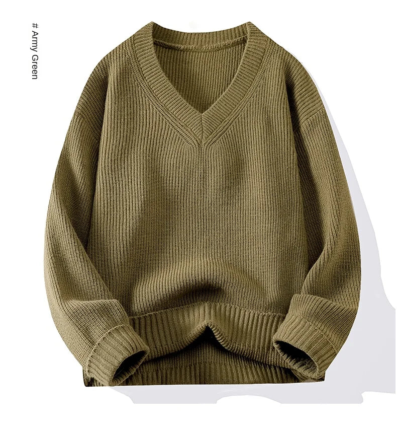 Pullover Knitwear Sweatshirts Long Sleeve Shirt Jacket Fashion V Neck Streetwear Tops Casual Wool Knit Sweater Men Clothes Coat