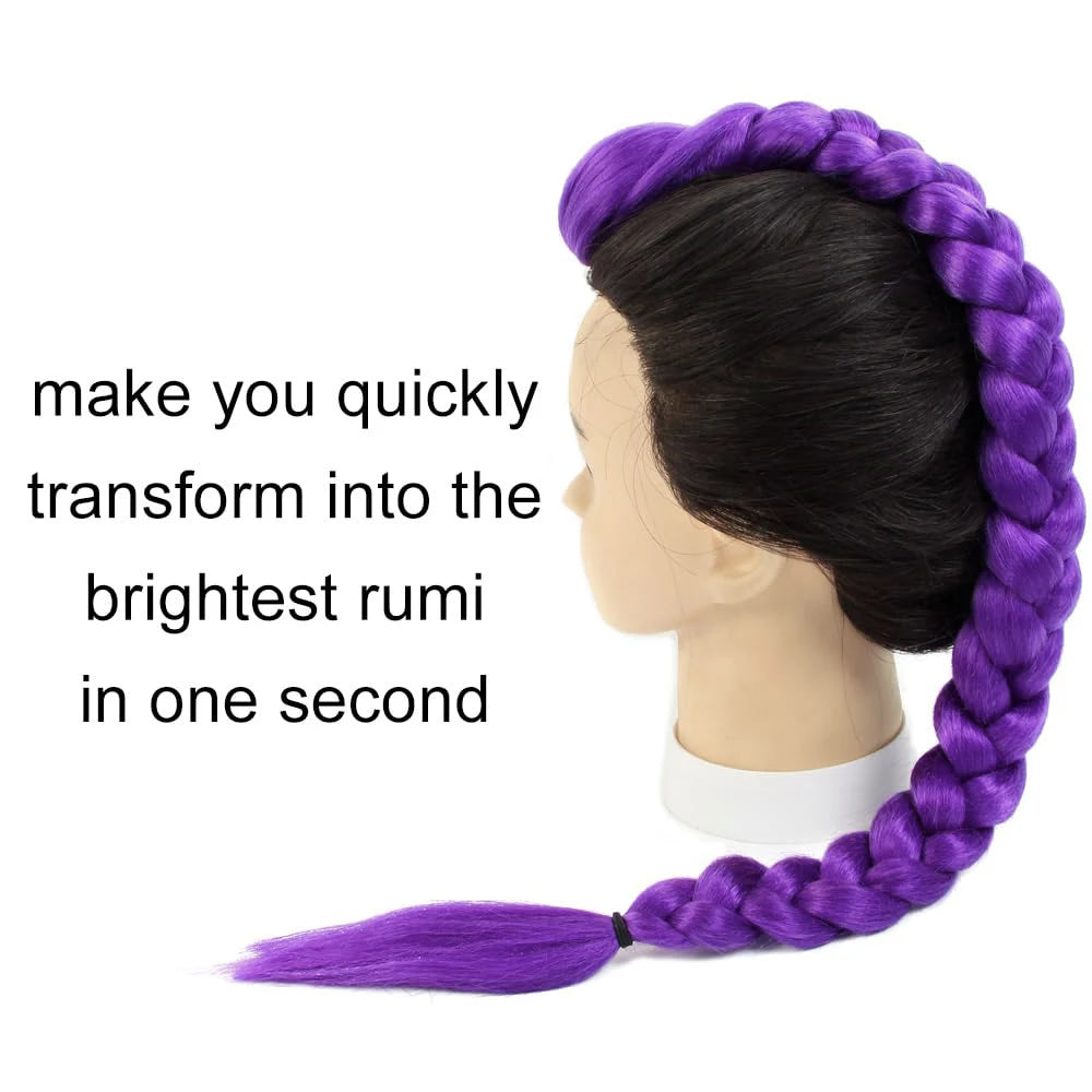 Easy Clip in Purple Ponytail Extensions 26 Inch Rumi Long Purple Braids Synthetic Fiber Hair for Cosplay Halloween Costume