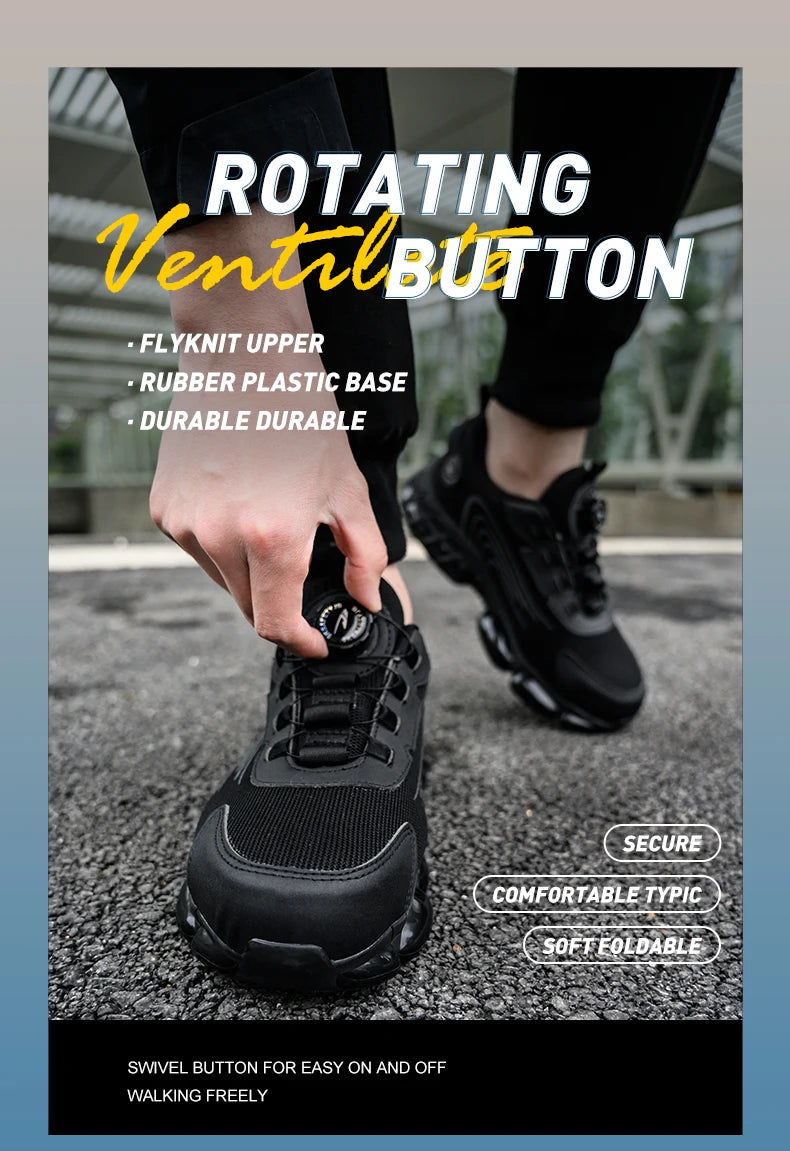 Rotary Buckle Work Safety Shoes For Men and Women Air Soft Sole Lightweight Protective Work Sneakers Men Breathable Boots