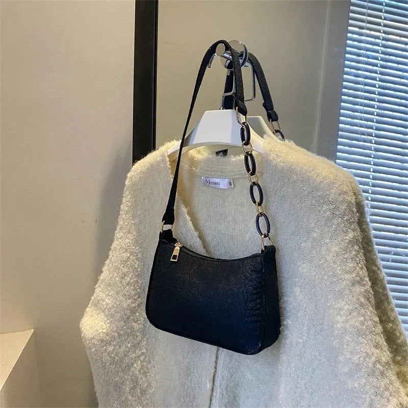 Women's elegant handbag embossed felt multifunctional portable chain bag