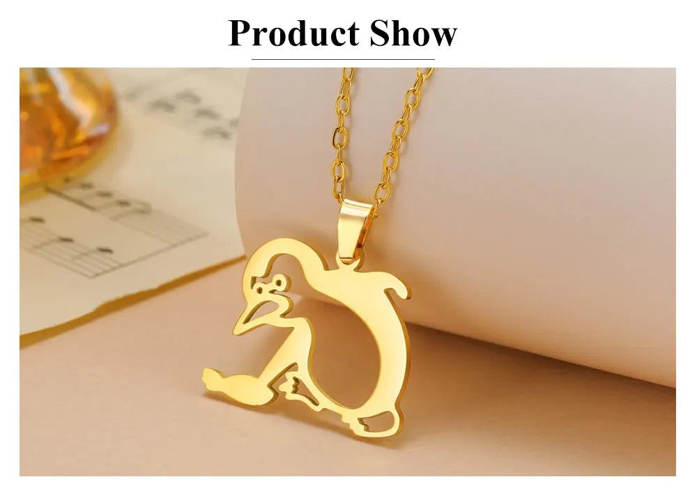 Walking Penguin Pendant Necklace | Stainless Steel Animal Chain for Women