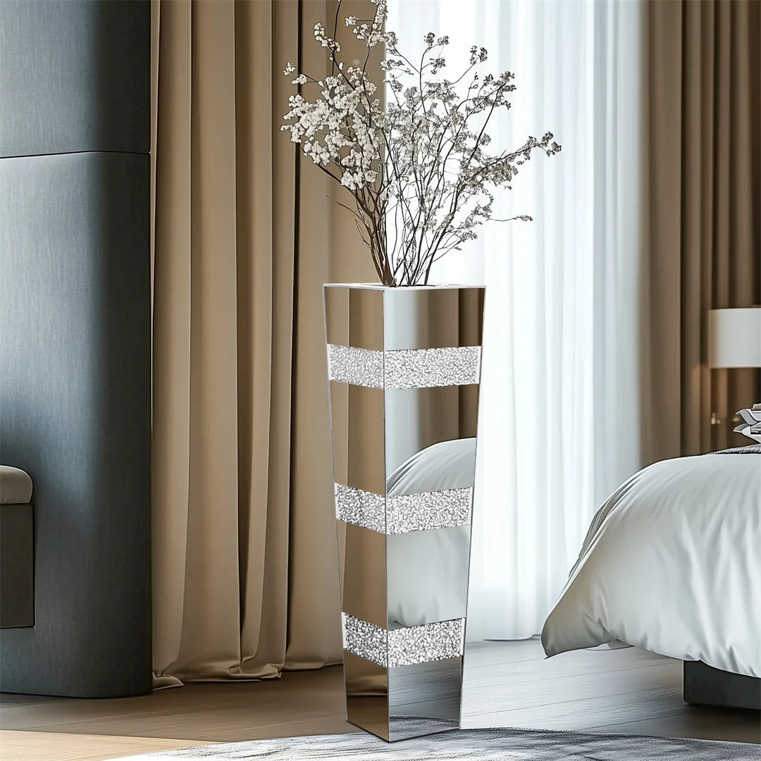 Mirrored Crystal Floor Vase – Silver