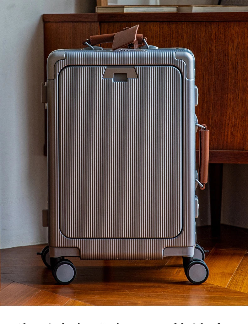 SUSHIMU Wide Trolley Luggage Front Opening Multi-Functional Women 20-Inch Small Lightweight Boarding Box 24-Inch Men's Suitcase