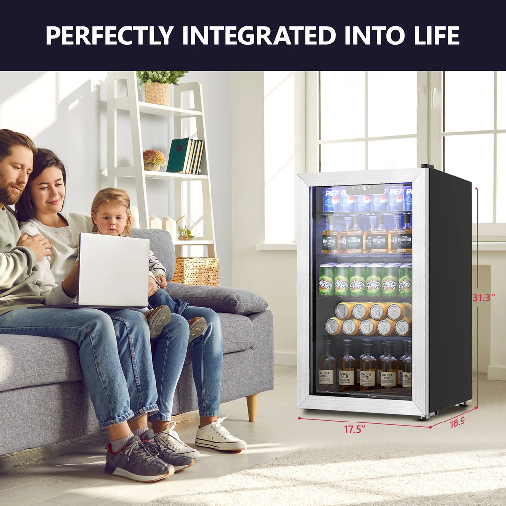 Beverage Refrigerator/Cooler,130Cans Mini Fridge,3.1Cu.Ft Capacity,LED Temperature Control,Flip-Up Door,Suitable for Home/Office