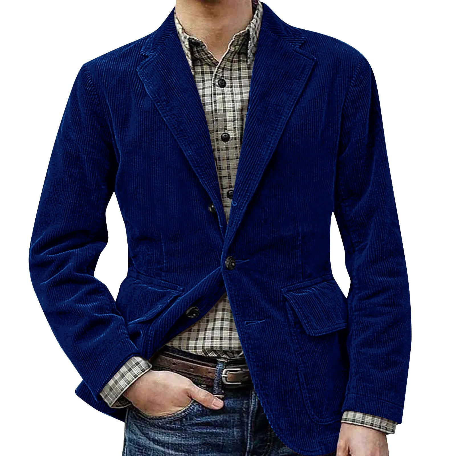Corduroy Warm Pocket Suit Jacket Men'S Solid Color Cardigan Casual Suit Winter Fashion Single-Breasted Warm Top Jacket