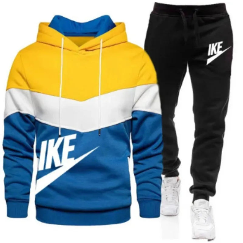A new autumn and winter fashion combination hooded sweatshirt and sweatpants two-piece men's casual fitness jogging set