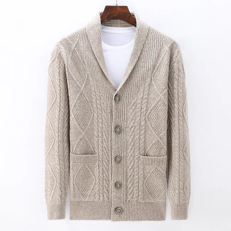 New Men's Knitted Cardigan, Youth Lapels Long Sleeve Coat, Men's Sweater Casual, Camel Black Gray Warm Sweater