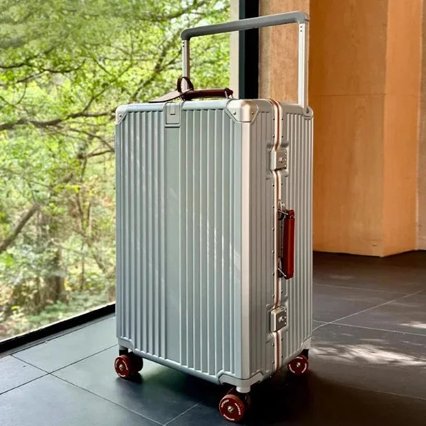 Aluminum Frame Wide Handlebar Rolling Luggage with Colorful Silent Spinner Wheels and TSA Lock Large Capacity Trolley Suitcase