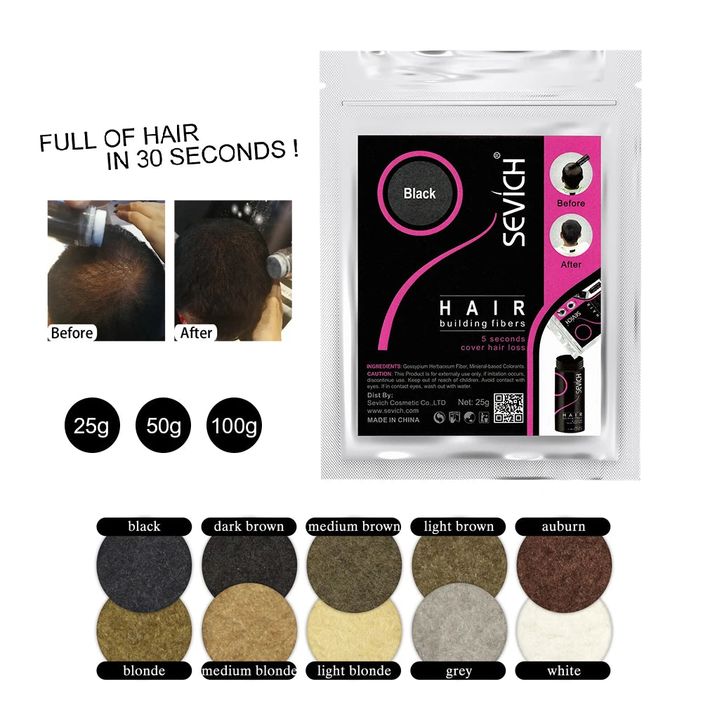 Sevich 10 Colors Hair Fiber 50g Hair Building Fiber Powder Keratin Instant Hair Growth Fiber Refill Hair Loss Hair Care Product