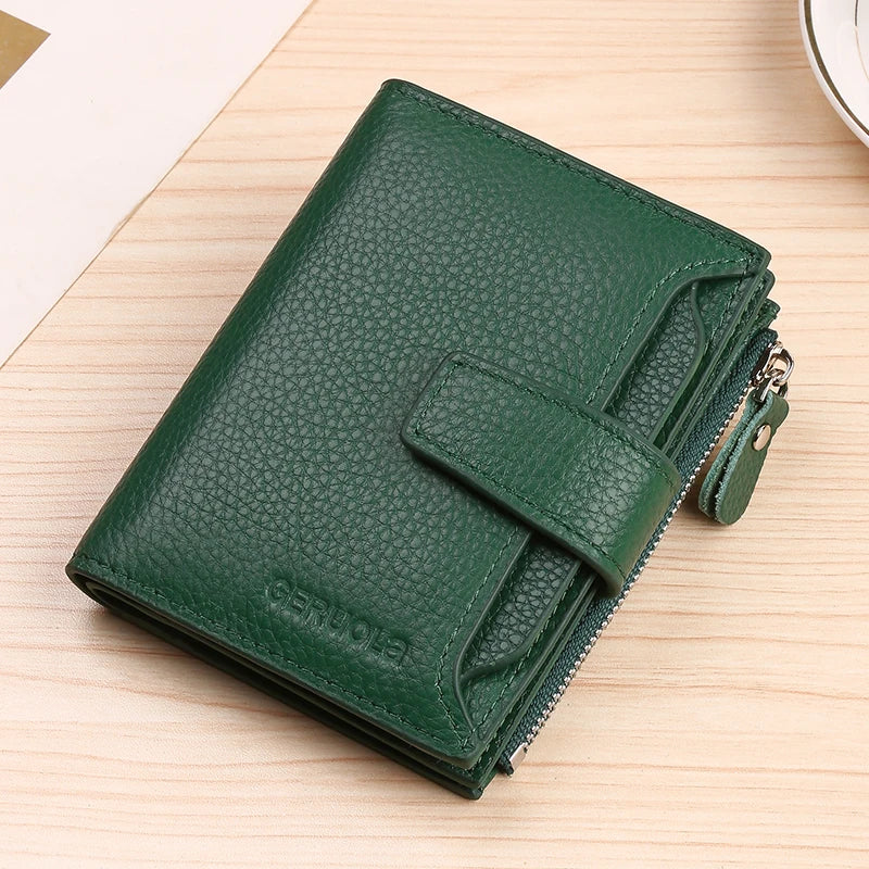 RFID anti-theft brush new three fold multi fold genuine leather cowhide wallet multifunctional anti tamper magnetic card bag sho