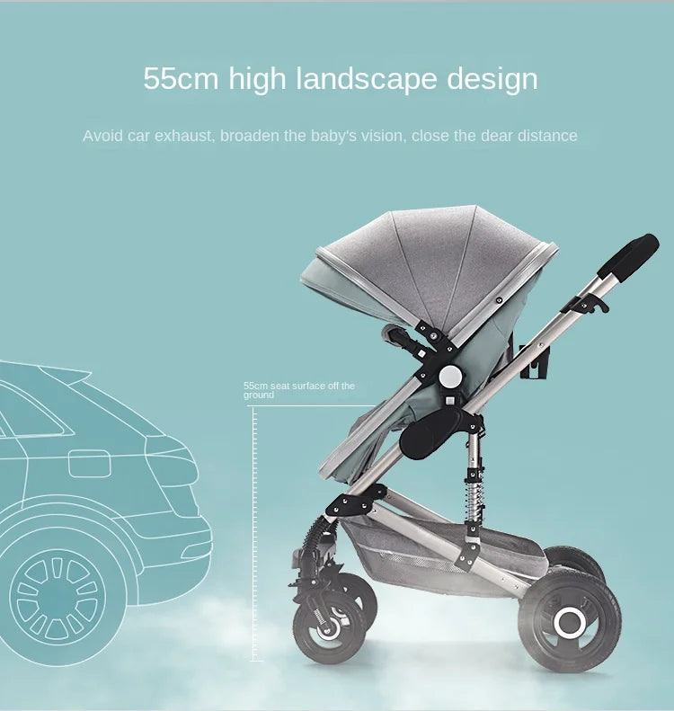 Baby Stroller ,Portable Baby Carriage,Fold Pram,Aluminum Frame High Landscape Stroller,for Newborn Baby trolley car seat