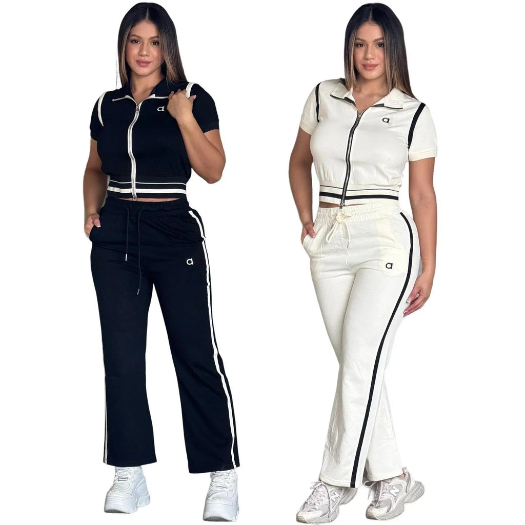 2025 LFRVZ Color-Contrast Set — Spliced Two-Piece Casual Outfit for Women