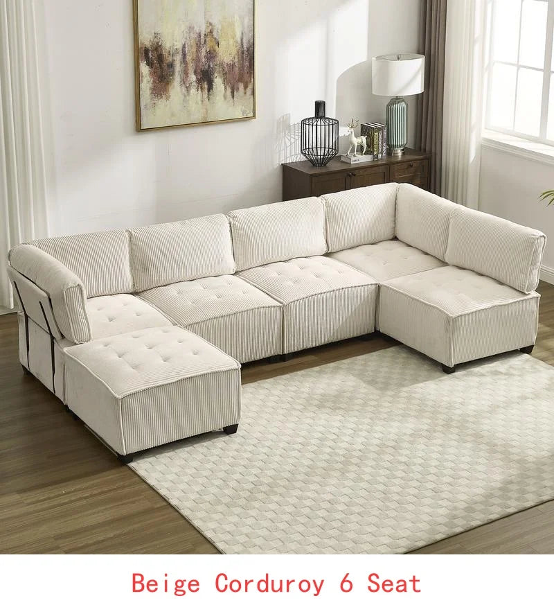 Modular Sectional Sofa U-Shaped Couch with Reversible Chaise, 6-Seat Convertible Design for Living Room