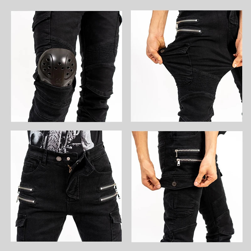 New Double Zipper Metal Style Motocross Moto Trousers Men For Woman Outdoor Riding Jeans With Protective Gear Motorcycle Pants