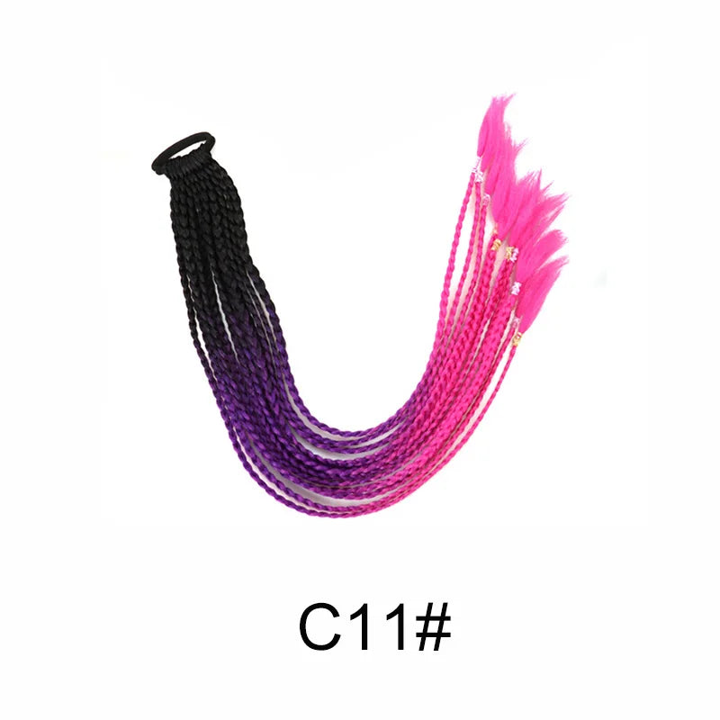 WIGSIN 24Inch Synthetic Long Ombre Rainbow Box Braid Ponytail Hair Extension for Women Rubber Band Hairstyle for Women