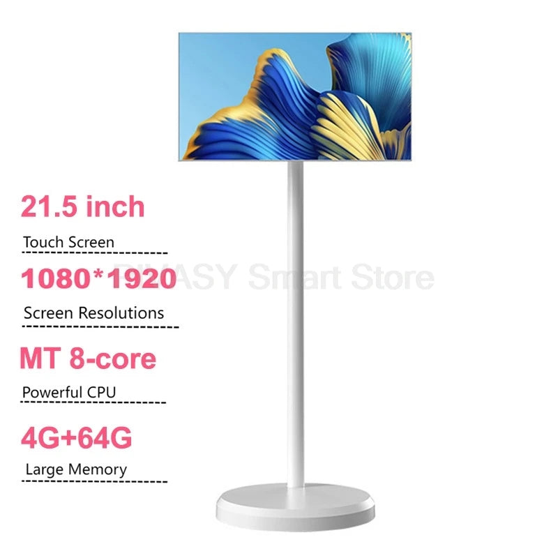 21.5 Inch Tablet Smart TV on Wheeled Stand Android 11 6000mAh Battery Inbuilt 8-core Rotatable Screen Movable for Outdoor Live