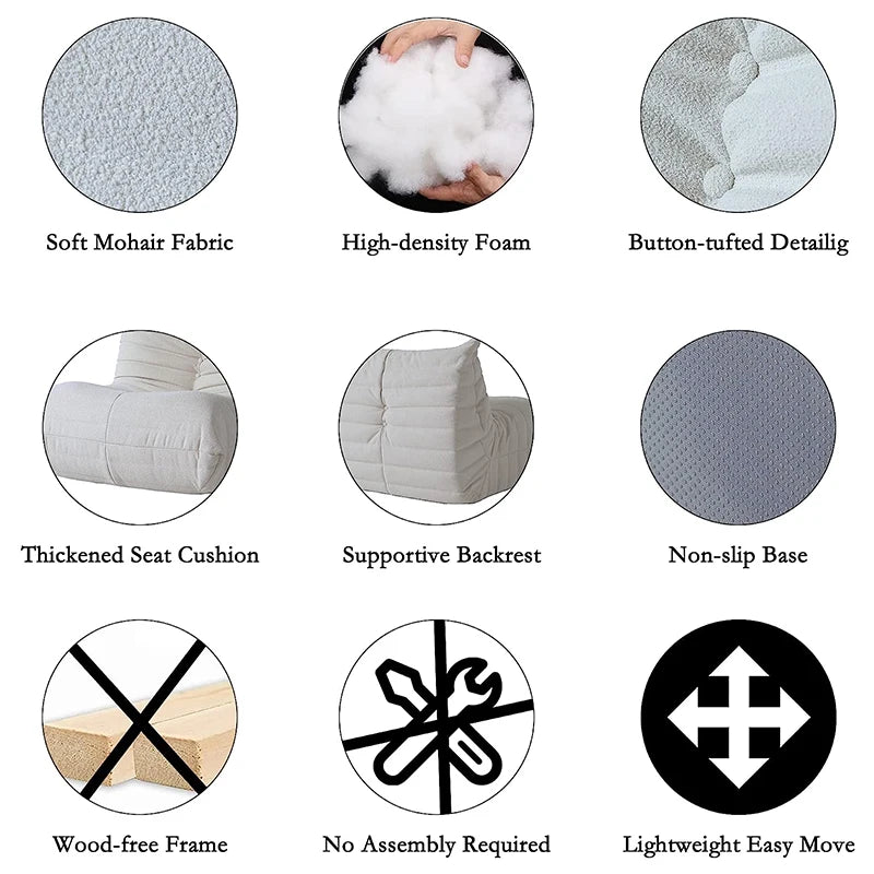 Teddy Fabric Bean Bag Sofas Comfy Lazy Floor Sofa Couch Soft Lounge Chairs Foam-Filled Accent Chair for Living Room Bedroom