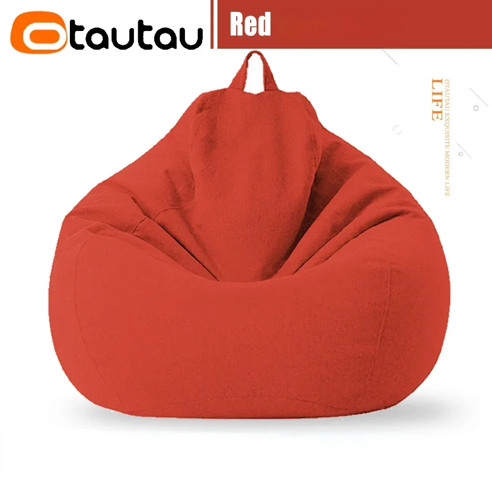 OTAUTAU Filled 70cm Bean Bag Sofa with Filler Big Cotton Linen Lazy BeanBag Bedroom Chair Puff Relax Lounge Couch DD002
