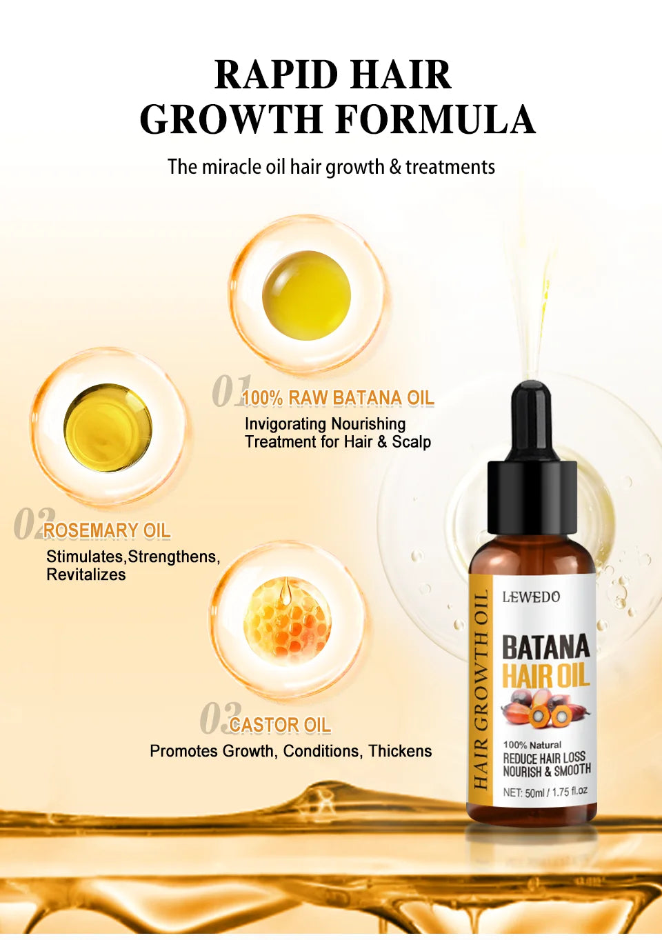 Lewedo Naturals Pure Batana Oil – 50ml Fast Hair Growth & Anti-Hair Loss Treatment for Men and Women