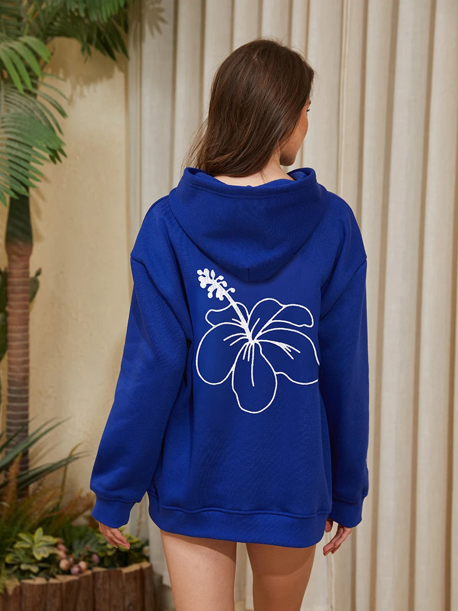 Women’s Coconut Tree Embroidered Hoodie – Loose Waffle-Knit Pullover