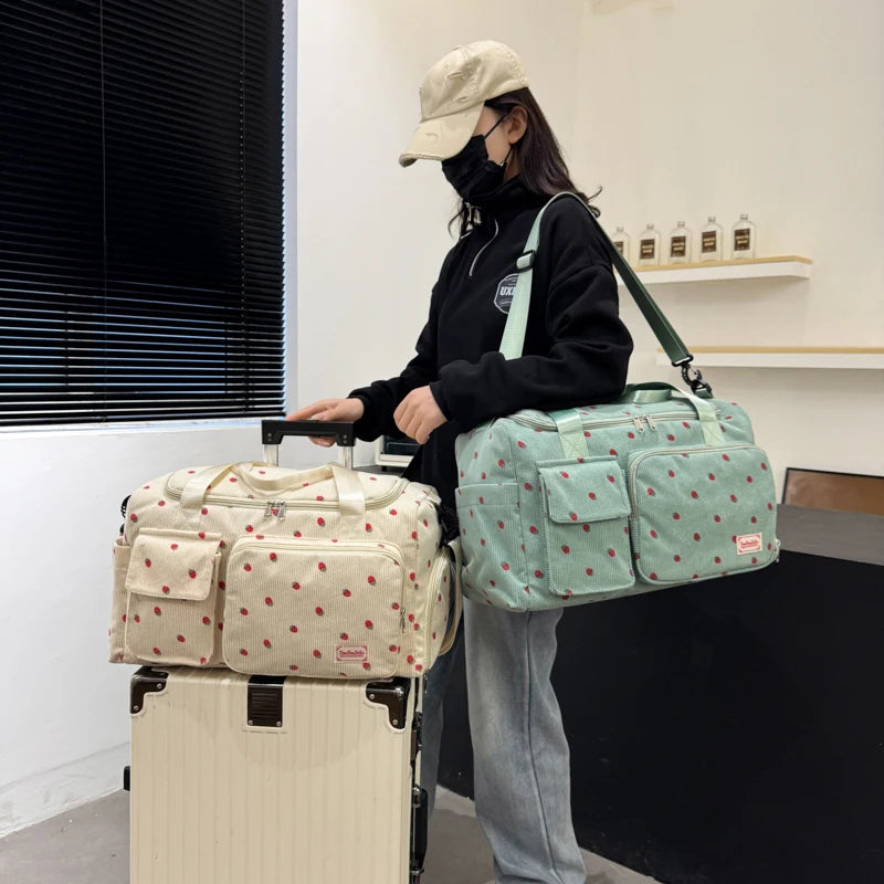 Corduroy Travel Tote Bag Large Capacity Carry On Travel Bag With Shoe Compartment Sports Fitness Bags For Women Duffle Bags