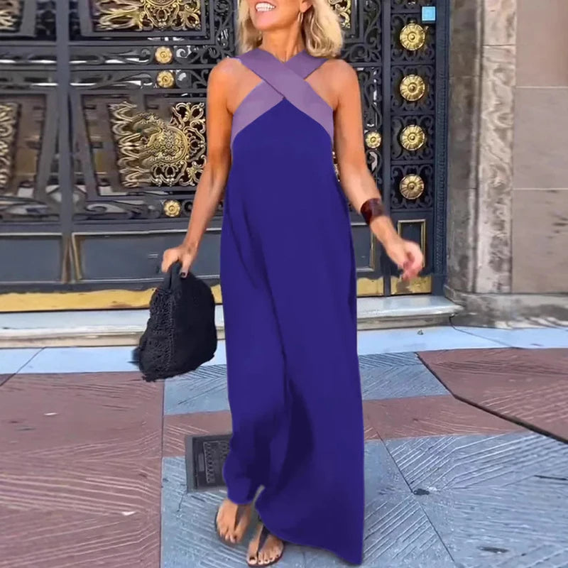 Vestido Sexy Cross Halter Sling Long Dress Women Spring Off Shoulder Hollow Party Dress Summer Sleeveless Backless Holiday Dress