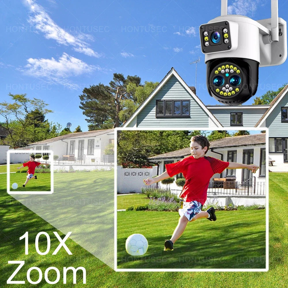 Yoosee 4K 8MP Three Lens Dual Screens 10X Optical Zoom Color Night Vision Auto Tracking Two Way Audio Surveillance Cameras