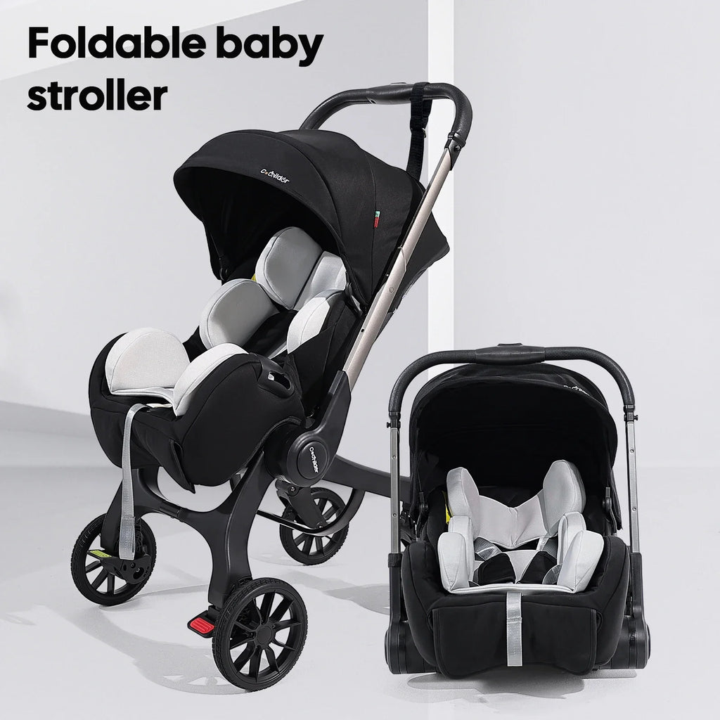 Portable baby strolle, foldable travel cart, adjustable handle for two-way push, adjustable backrest, with sunshade