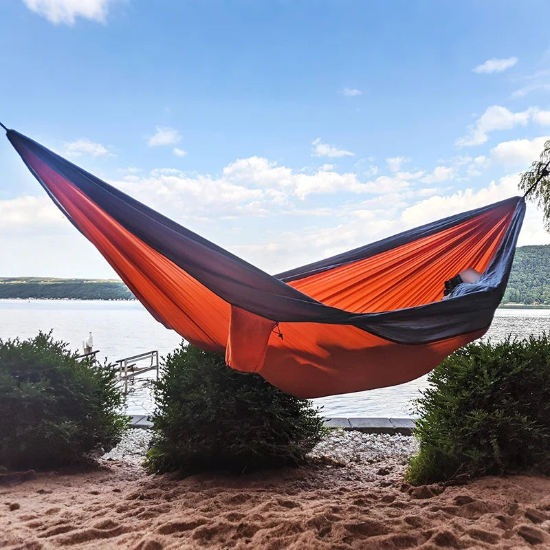 Camping Hammock Portable Parachute Nylon Hanging Bed with 2 Tree Straps Suitable for Backpacking Beach Courtyard and Terrace