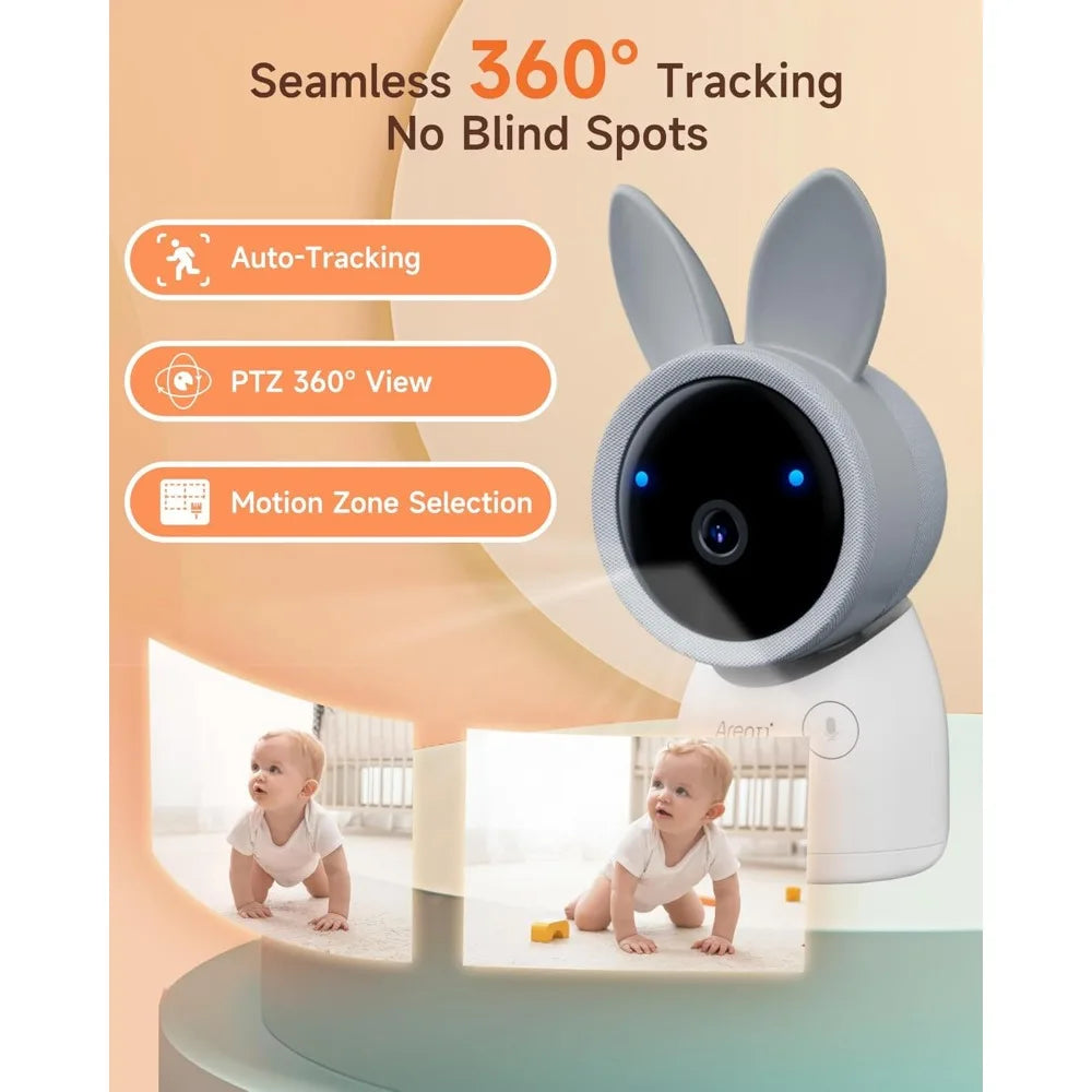 Baby Monitor with 2 Cameras, 2K Smart Baby Camera with 5'' Upgraded Wireless Display, Super Night Vision, Breathing Light, Lull