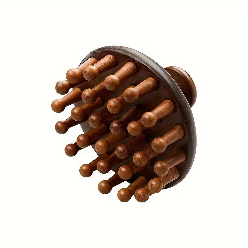 Ergonomic Mahogany Scalp Massager - Handheld Full Body Relaxation Tool with Unique Rounded Design for Relax