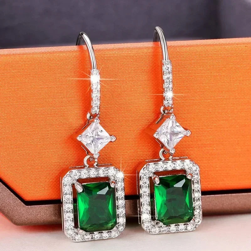 Green Crystal Drop Earrings | Elegant Zirconia Luxury Jewelry for Women