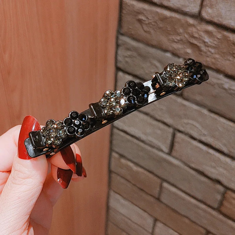 New Fashion Korean Style Acryli Crystal Flowers Hair Clips For Girl Summer Sweet Cute Bangs Side Barrettes Elastic Duckbill Clip