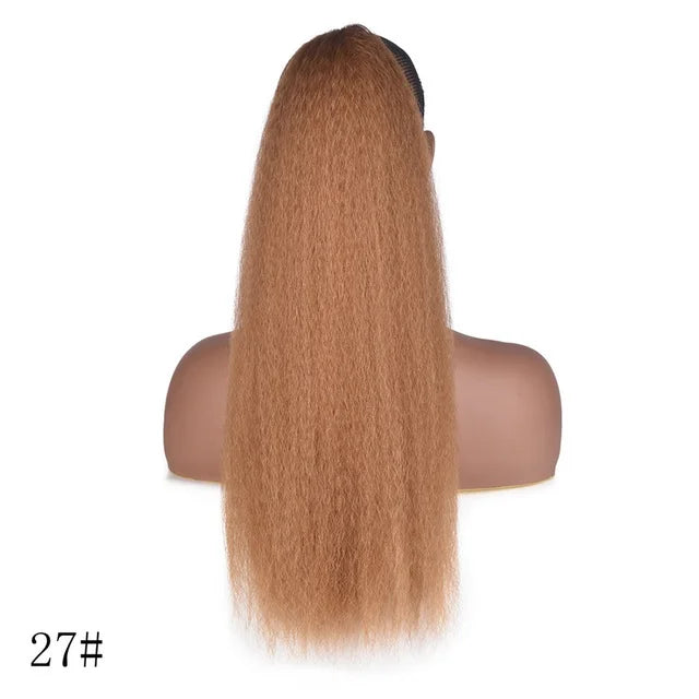 WIGSIN 22Inch Synthetic Long YAKI Straight Puff Ponytail Drawstring Clip in Hair Extension for Women