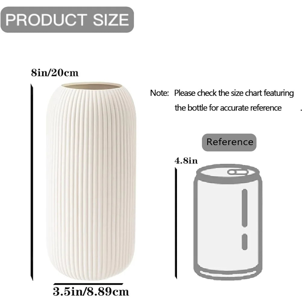 Modern White Ceramic Vase – Ribbed Texture Home Decor