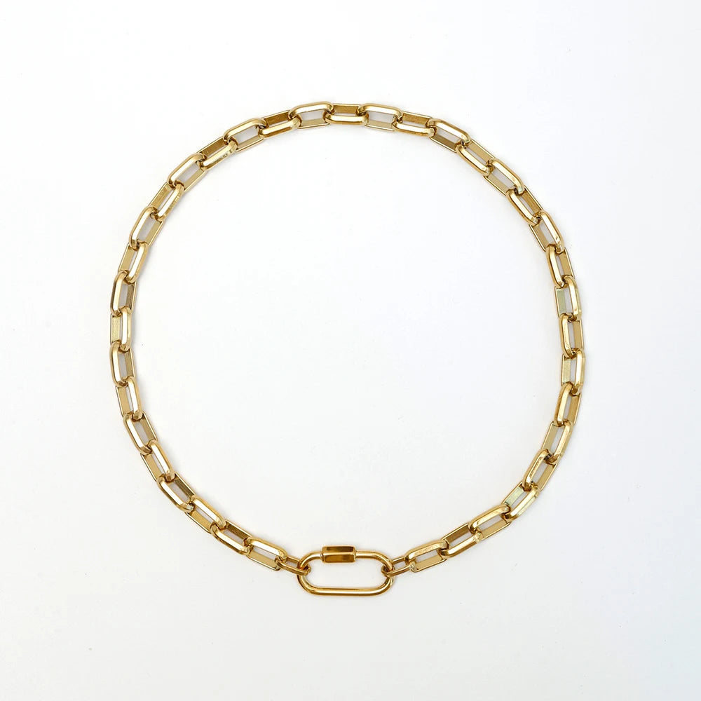 18K Gold-Plated Carabiner Necklace | Waterproof Stainless Steel Chain with Zircon Star Charm